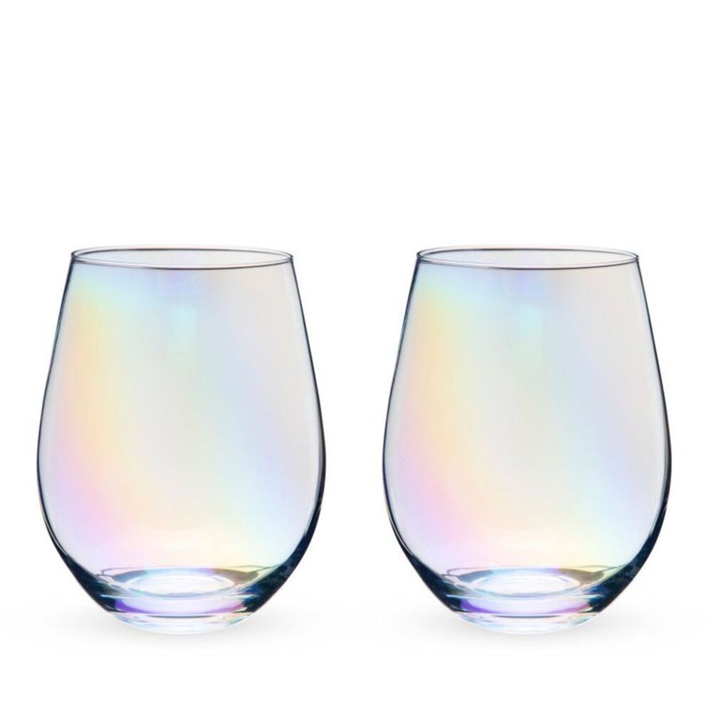 Luster Stemless Wine Glasses 20 oz Rainbow Finish Barware Set/2